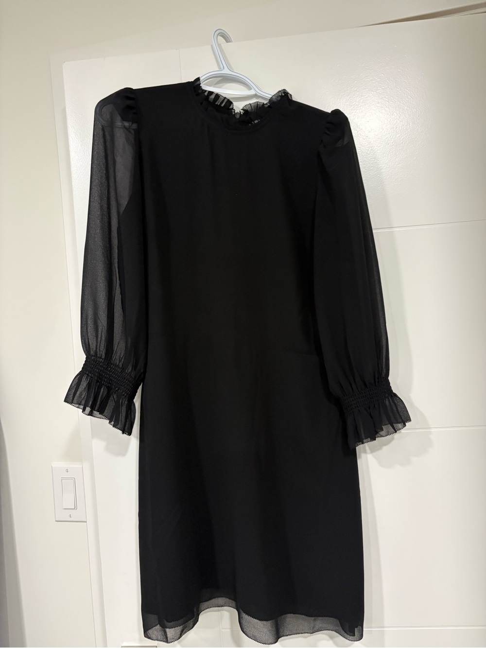 Wilfred Black Long-Sleeve Shift Dress with Sheer Sleeves